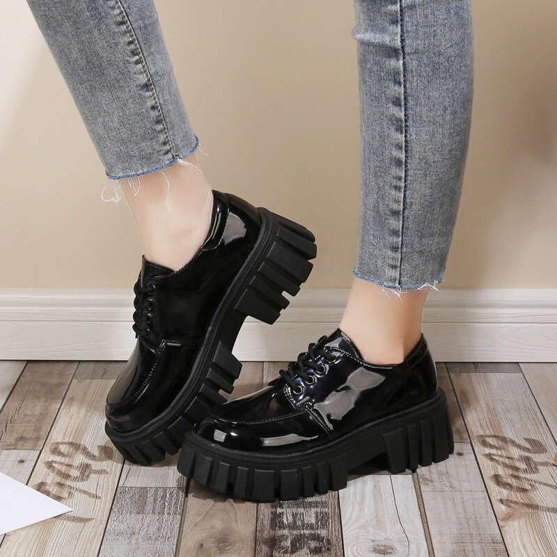 Woman Sandals Summer New Black Versatile Casual For Women British Style Thick Soled Small Leather Shoes Fashionable Lace Up Single Shoes