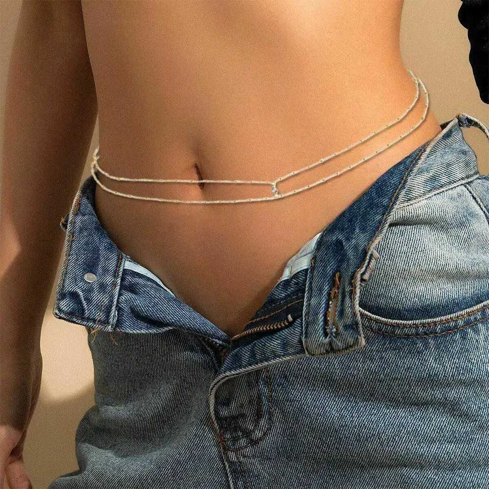 Simple double-layer bead chain womens waist and belly chain belly strap chain lace fashion body jewelry spring and summer gifts X250410