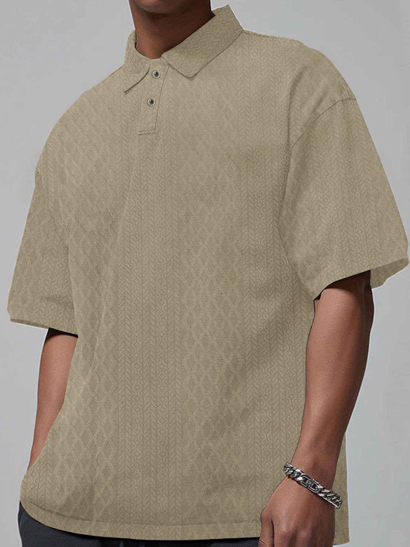 Large size summer 2025 mens short sleeved trendy polo shirt knitted sweater loose collar t-shirt
