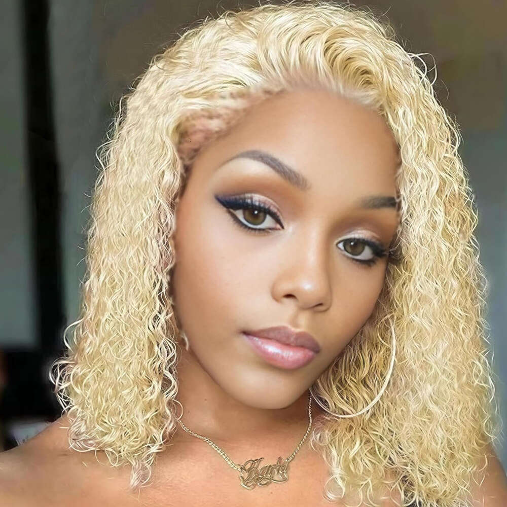 613 Blonde Kinky Bob Human Hair 13X4 Lace Front - Glueless Hairline With Baby Hair, 250% Density Short Jerry Curly Wigs For, Pre-Plucked Frontal Wig F