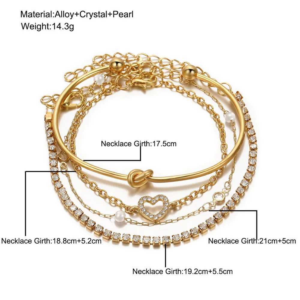 Vintage Crystal Rhinestones Gold Color Metal Heart Bracelet Set for Women Faux Pearl Hollow Heart Bracelet Gift Daily JewelryT251110