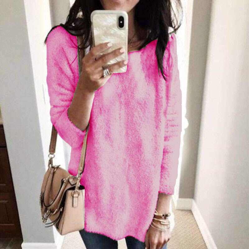 2024wish Amazon Fashion Women's Winter New Round Neck Fleece Top Sweater In Stock