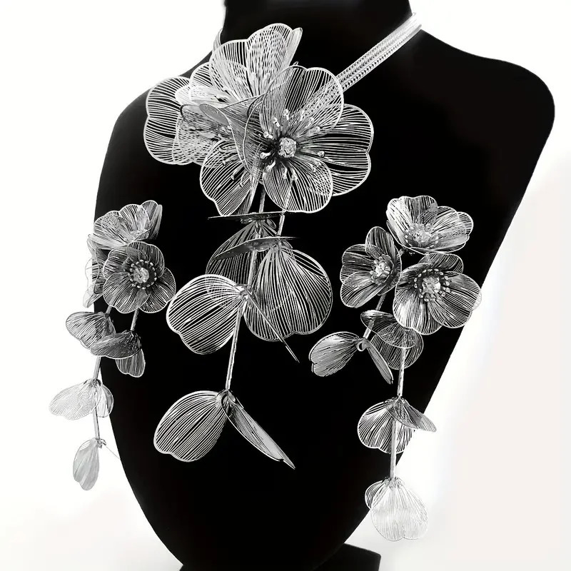Lady 3pcs Handmade Flower Inlaid Rhinestone Vintage Jewelry Set - Perfect Night Club Party Accessories 250409