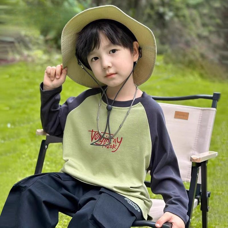 GS- Ddmyshoesvip Boys Clothing Middle Large Children S Bottom Shirt Long Sleeve T Shirt Versatile Two Piece Set Spring And Autumn Trendy