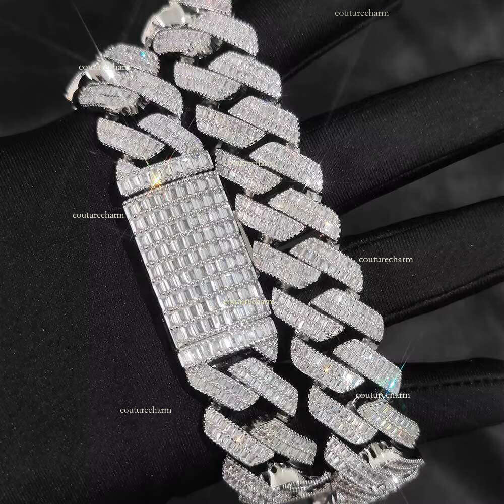 Customized 20mm 2 Rows Baguette CZ Zircon Iced Out Miami Cuban k Chain Bracelet Bg Brass Hip Hop Jewelry Necklace