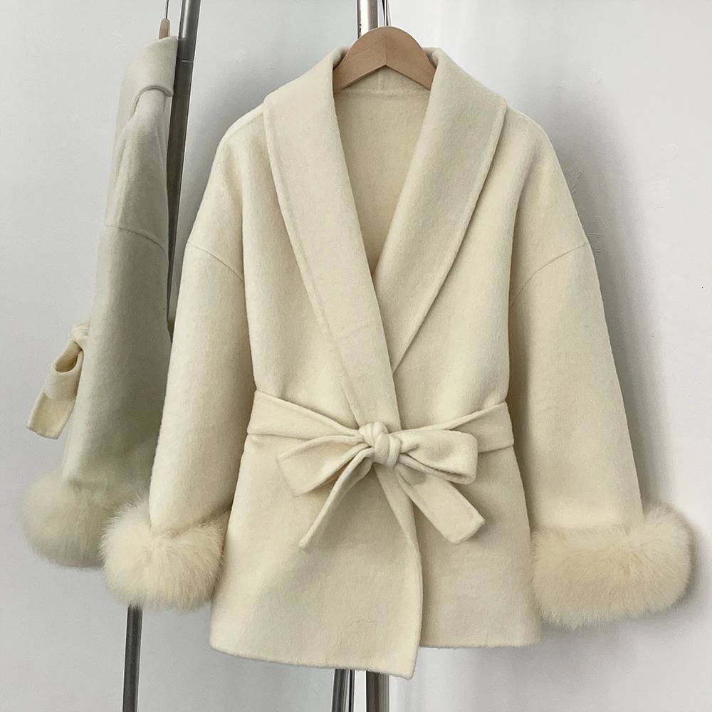 Reality Fur Coat Women Woolen Lady Overcoat Fox Wool Patchwork Mongolian Jacket Autumn Spring 251110