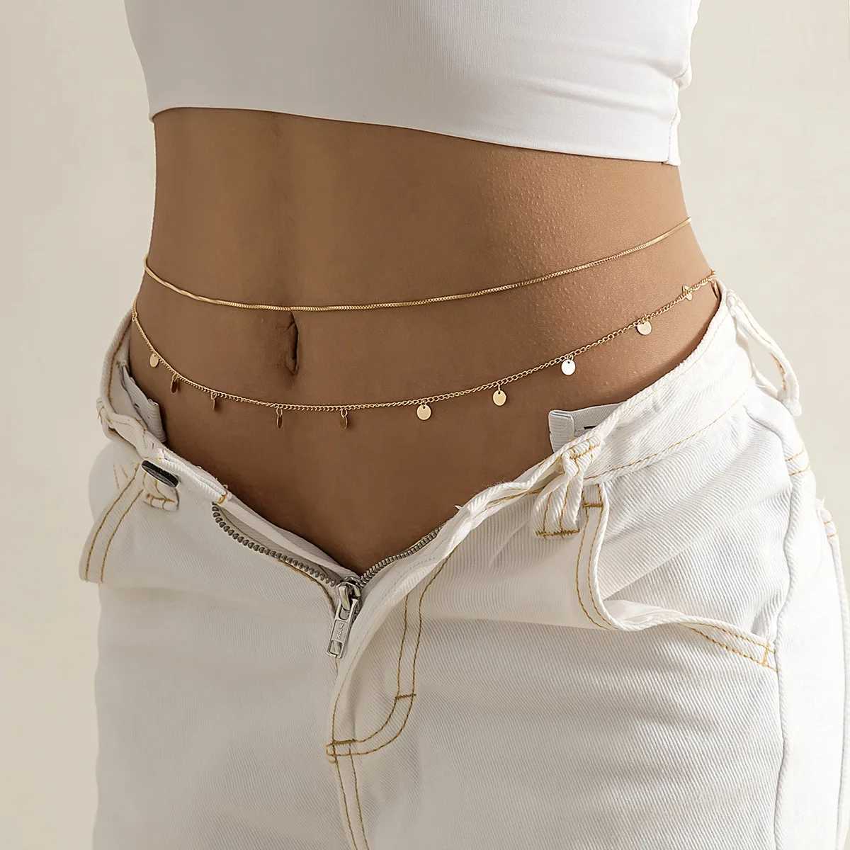 Hip Hop Fashion Metal Double Layer Chain Sexy Pants Chain Body Chain Imitation Crystal Fashion Sexy Adjustable Waist Chain 2023 X250410