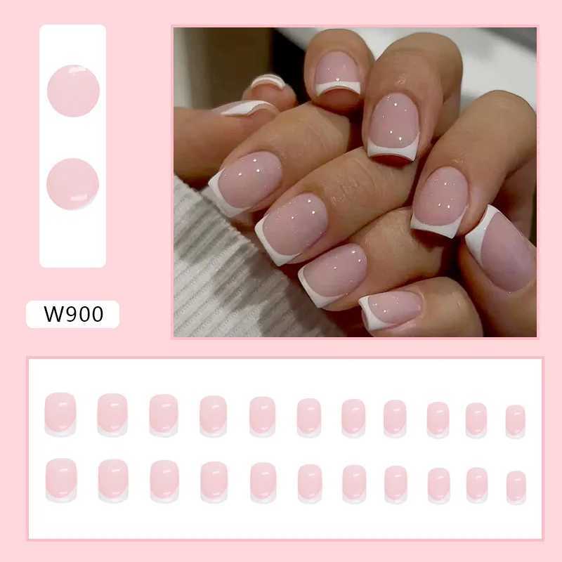 24 Simple French Pressing Nails Pink Gradient Fake Nails Smooth Artificial Fingers Reusable Female Fake Nails W250410