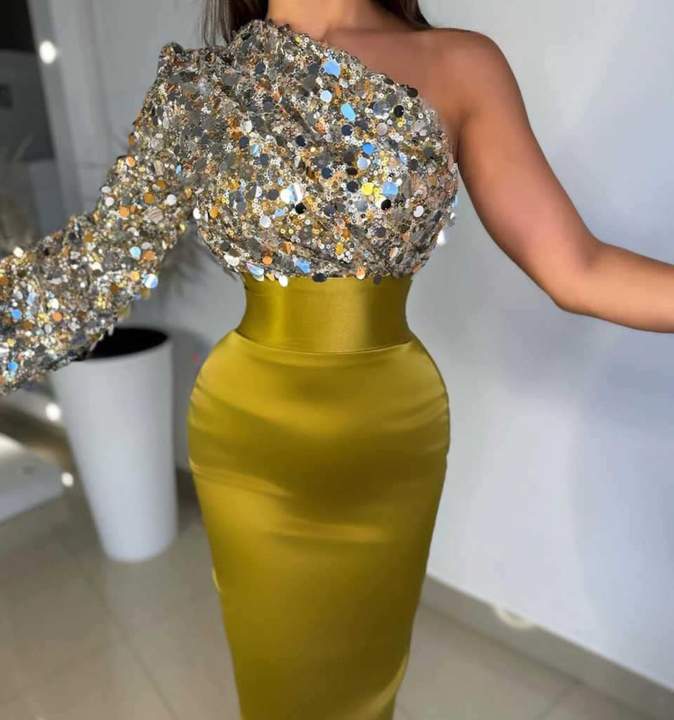 Luxury Rhinestone Mermaid Prom Dress Black Girls Sequins One Shoulder Birthday Party Evening Gowns Customized Robes de