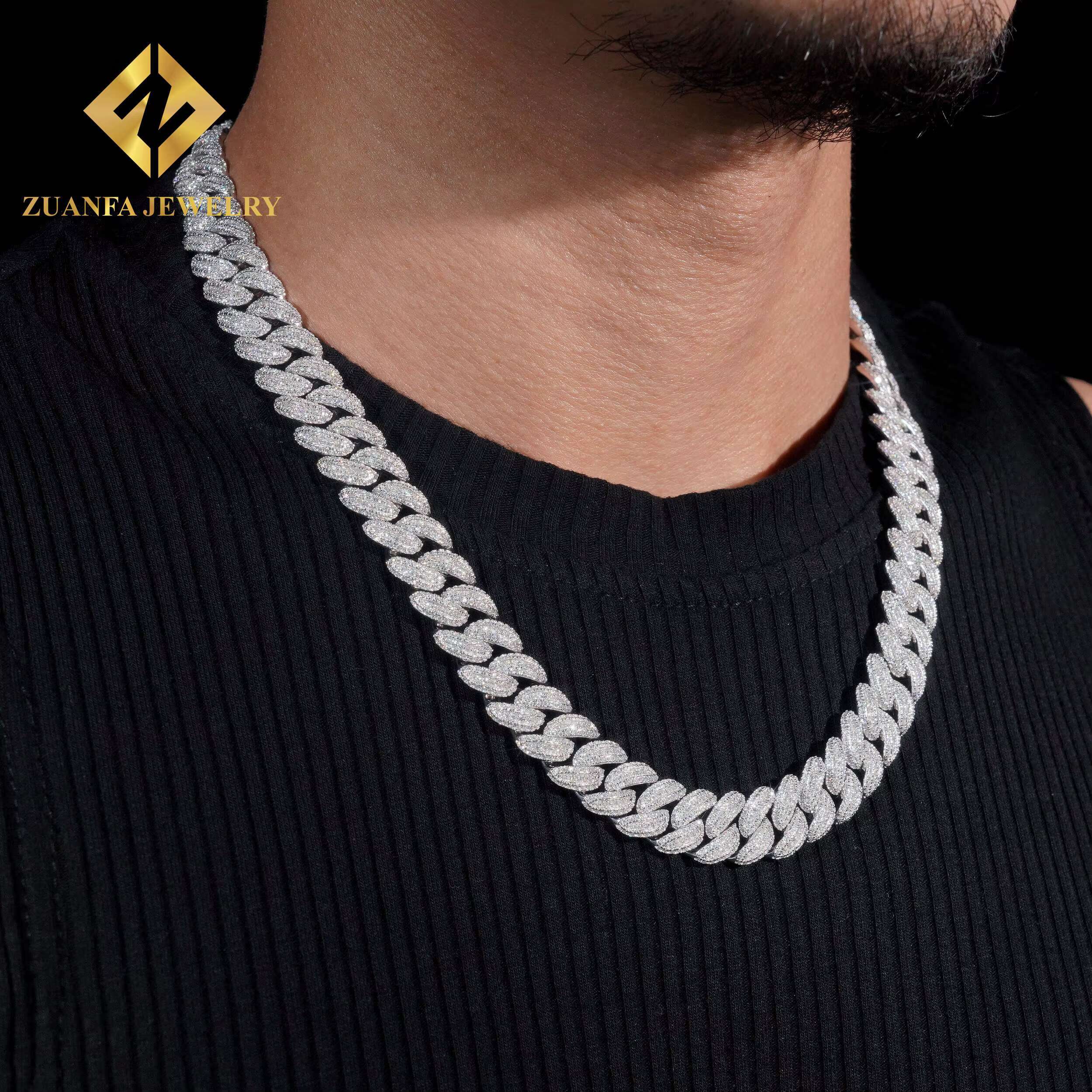 New Arrival Chain Moissanite Pass Dia Tester 13mm Sier Moissnaite Cuban Bracelet Gold Plated Fine Jewelry