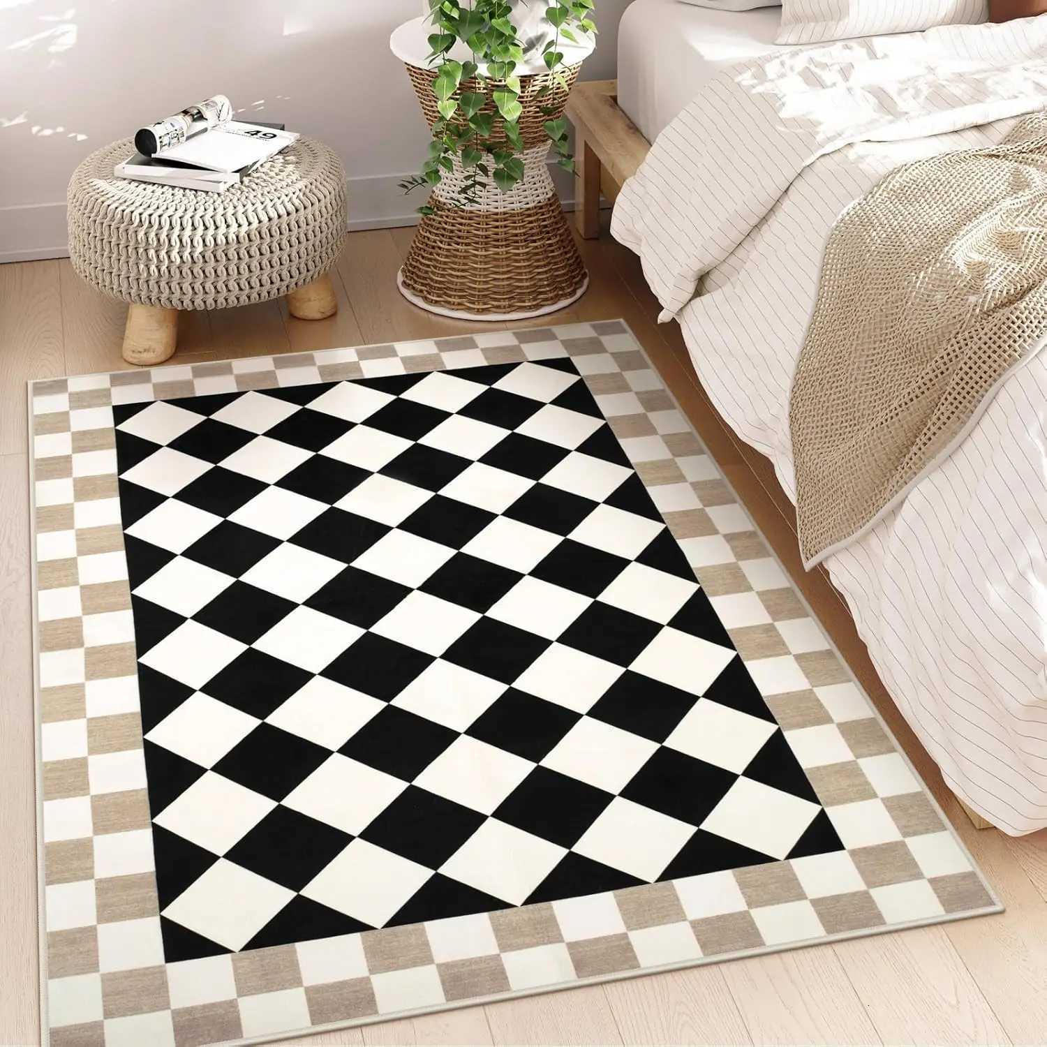 Checkered Rug for Living Room Washable Bedroom Area Rug Checked Kids Room Rug Non-Slip Soft Carpet for Bedroom Playroom Nursery Y251110