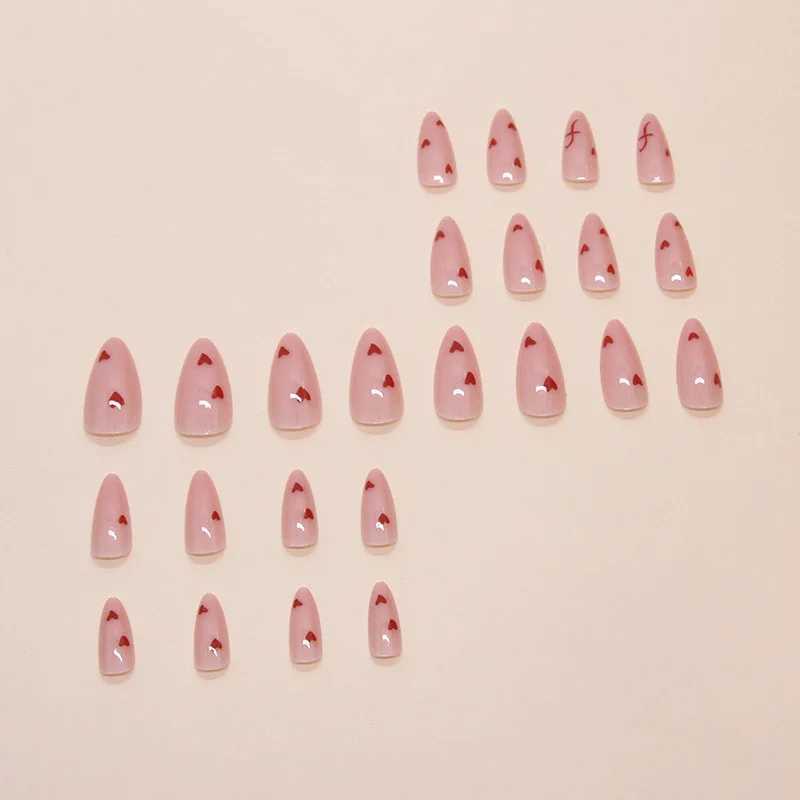 Sweet Sweetheart 24 pieces pressed on nails pink gradient fake nails smooth artificial fingers reusable female fake nails W250410