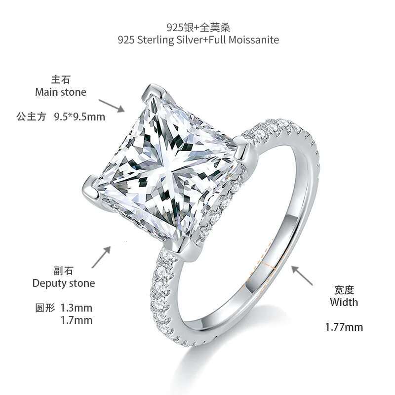 Super Shiny 5ct Princess Cut D Color Moissanite Engagement Ring Bridal 925 Sterling Silver Wedding Band Ring Customs Jewelry