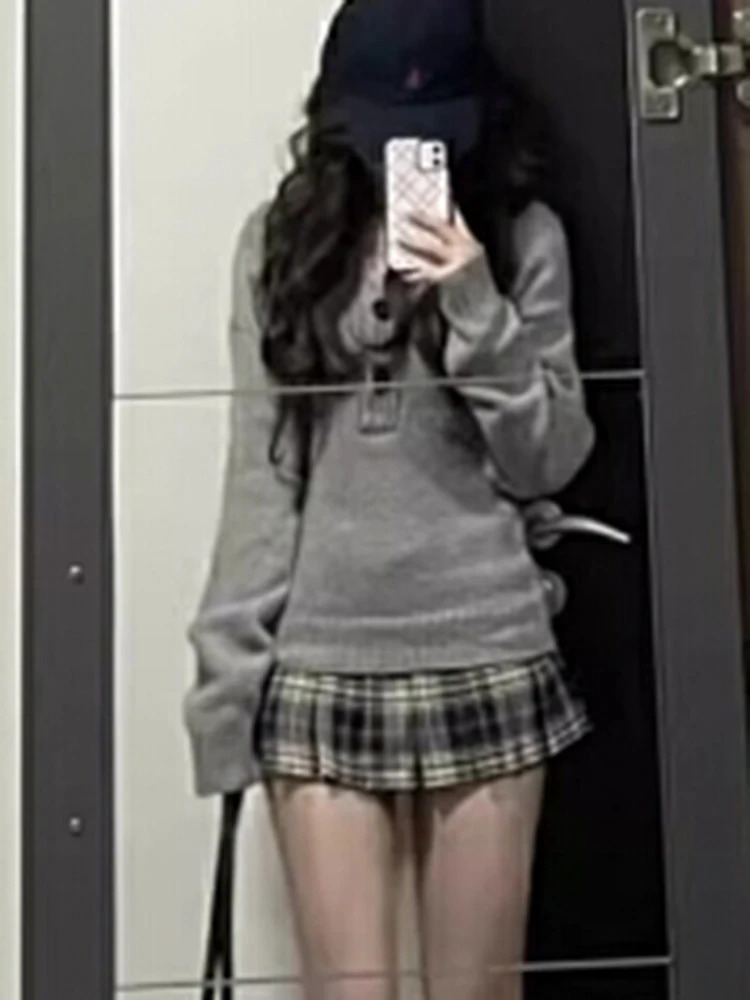 Aoaiiys Sweater Women Gray Long Sleeve Knitted Jumpers Spice Slim Pullover Autumn Winter Comfortable Casual Sweaters 251103