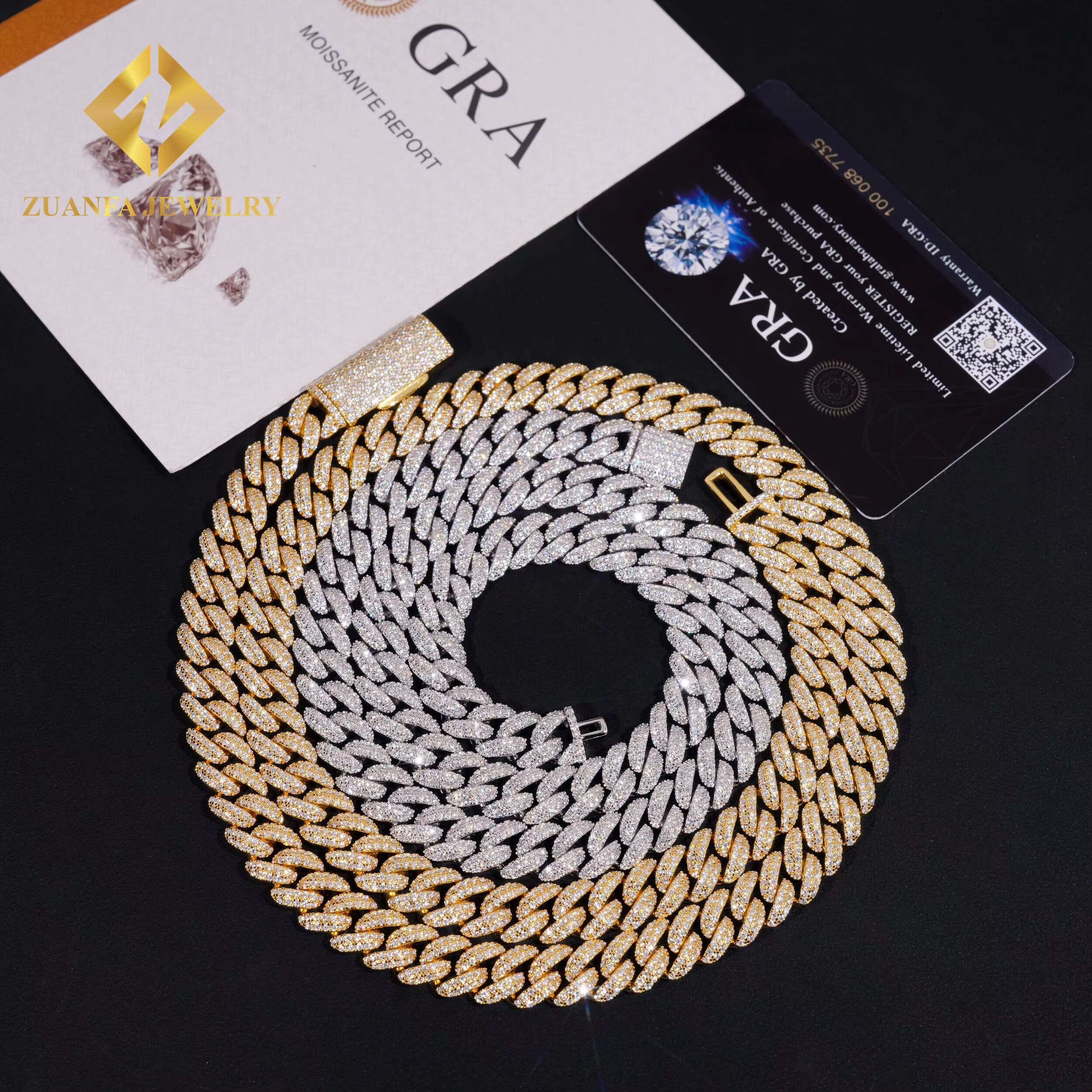 RTS Pass Dia Tester 10mm 2rows Moissanite Men's Bracelet Sier Cuban k Gold Plated Popular Chain