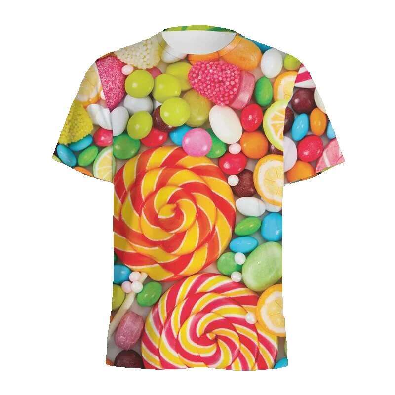Summer round neck short sleeved colorful pattern men's full printed candy casual oversized T-shirt