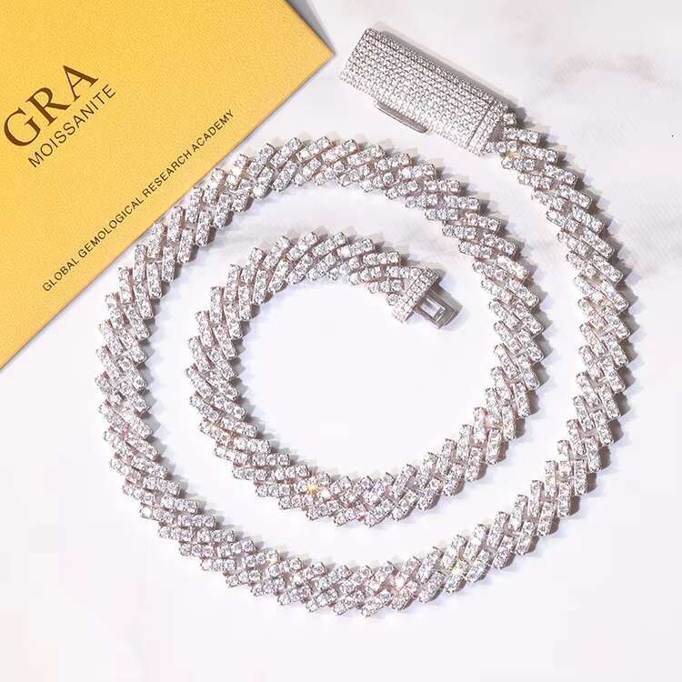 RTS Fine Jewelry 10mm Wide Single Row VVS Moissanite Diamond Iced Out Cuban Link Chain Necklace