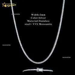 Pass Dia Tester Gra Certified Vvs Moissanite Necklace S Sterg Sier 2mm Tennis Chain