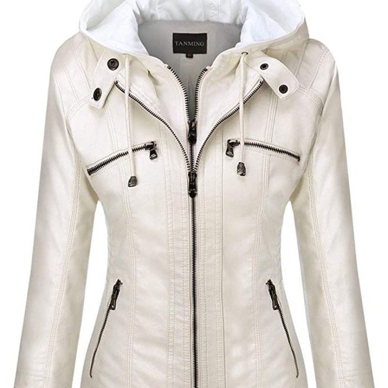Hooded Leather Jacket TwoPiece Set Removable Large Size for Women Spring Fall Outwear Pu Washed 251105