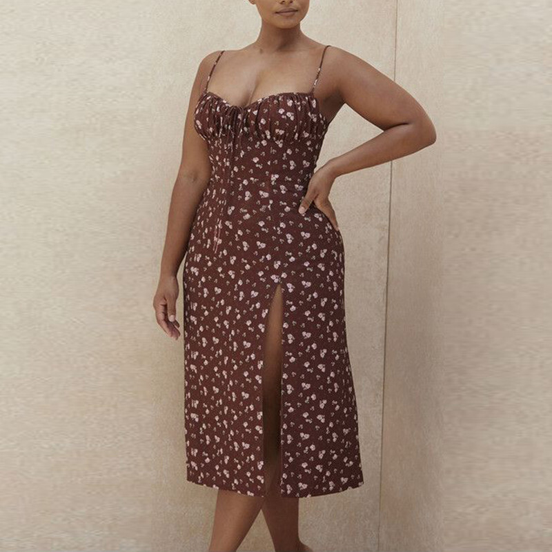 2025 Hot Selling New Floral Open Back Slim Strap Wrap Hip Size Dress for Women