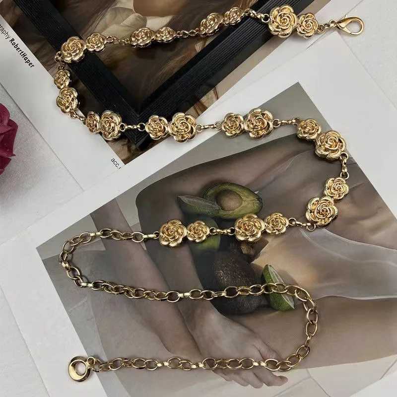 Fashionable metal rose waist chain retro version belt Wens dress set jeans decorative belt clothing accessories X250410