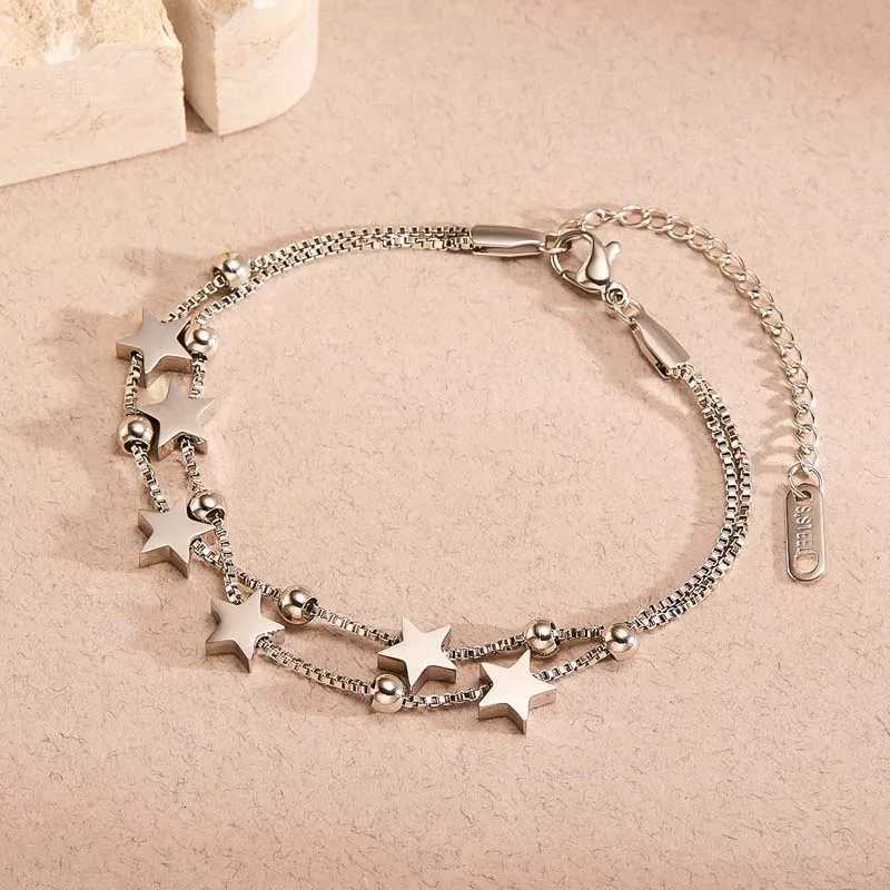 Stainless Steel Star Chain Bracelets for Women Men Fashion Silver Color Five Pointed Star Link Wristband Bracelets Jewelry GiftT251110