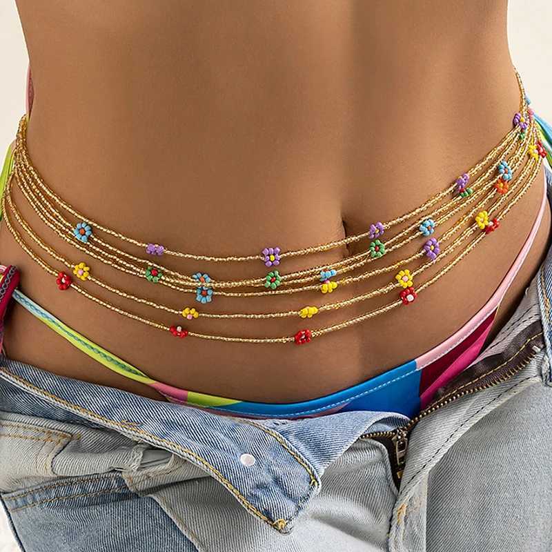 New Korean fashion cute little flower belly chain used for handmade waist beads in Wenbo River and sexy body chain jewelry in Bohe vacation X250410