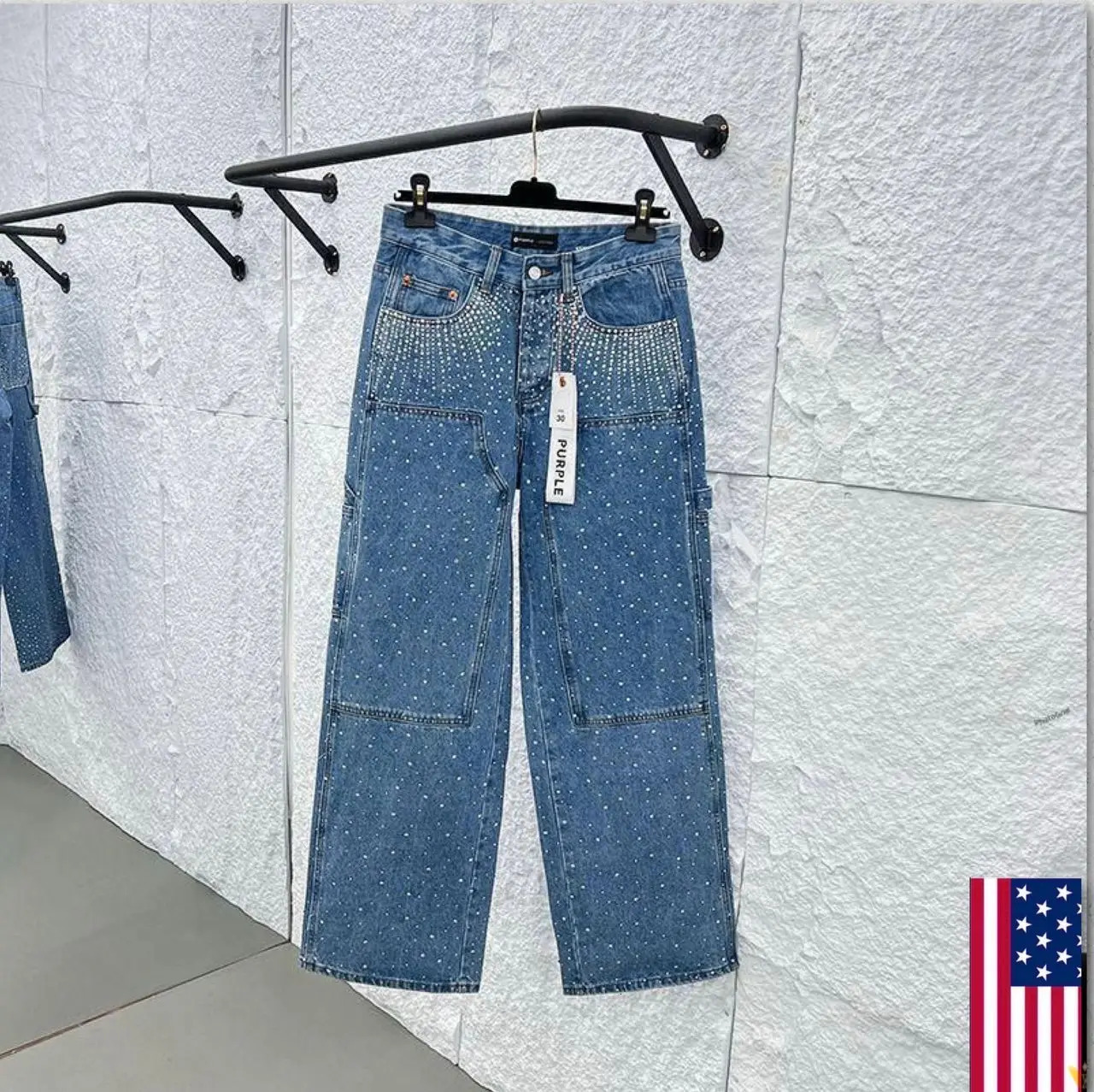Streetwear Rhinestone Sequins Vintage Jeans Men Women Clothing Hip Hop Pockets Straight Vintage Loose Jeans Low Waist Trousers 250409 L251127