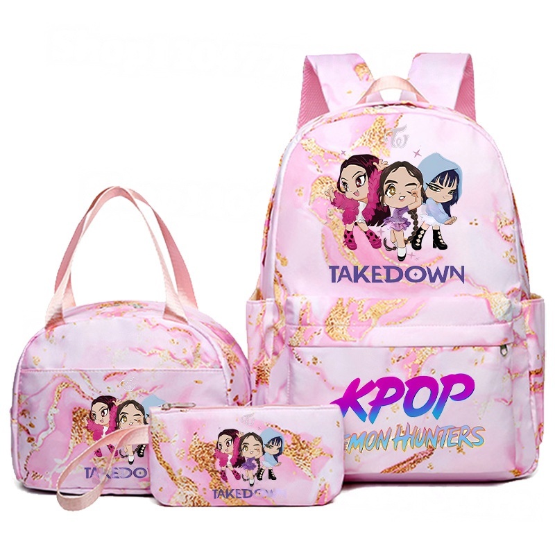 Custom 3Pcs Kpop Demon Hunters Cartoon Backpack for Girls Students Aesthetic Bookbag Large Laptop Bag for Casual Travel Daypacks