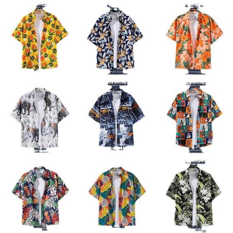 Mens short sleeved Hawaiian retro style beach shirt jacket with floral pattern suitable for vacation X250410