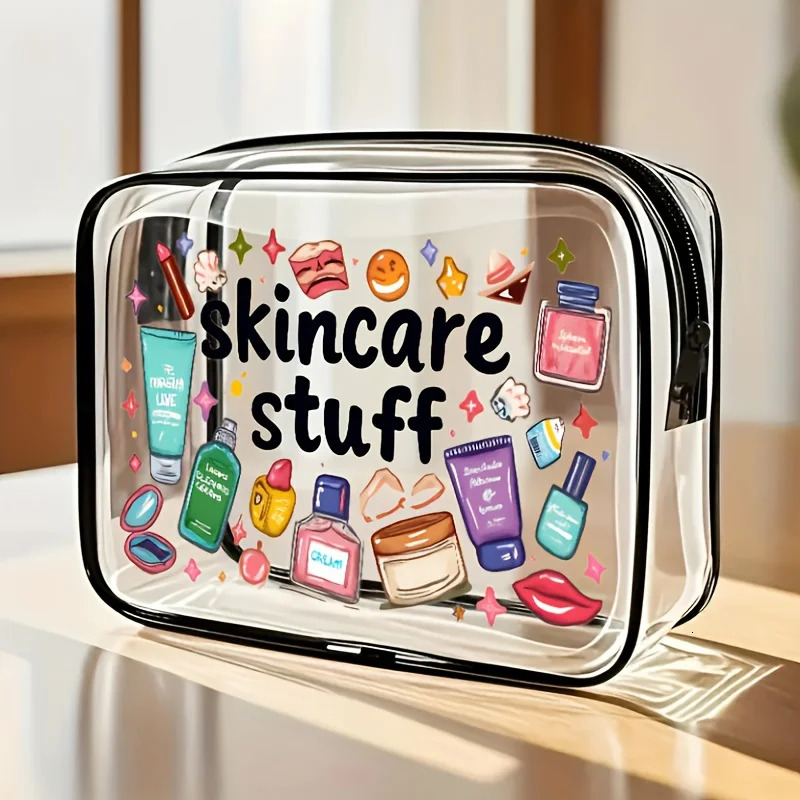 1pc Large Transparent Makeup Bag with Zipper Closure Spacious Cosmetic Organizer Lightweight Travel Toiletry Case PVC Makeup Bag 251110