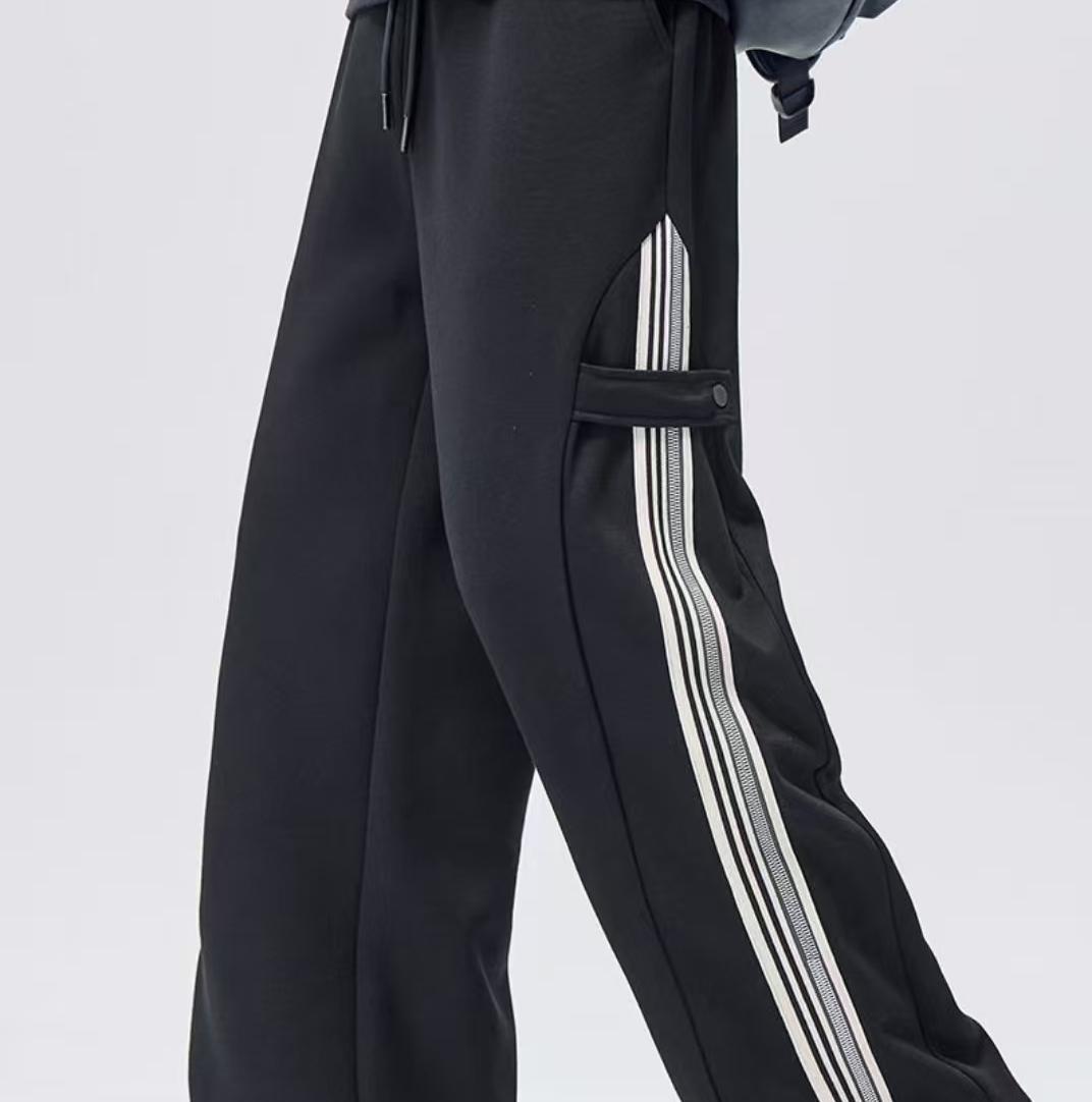 Men's New Arrival Trendy Knit Pants - Longer Length Black Relaxed Straight-Leg Trousers 3021