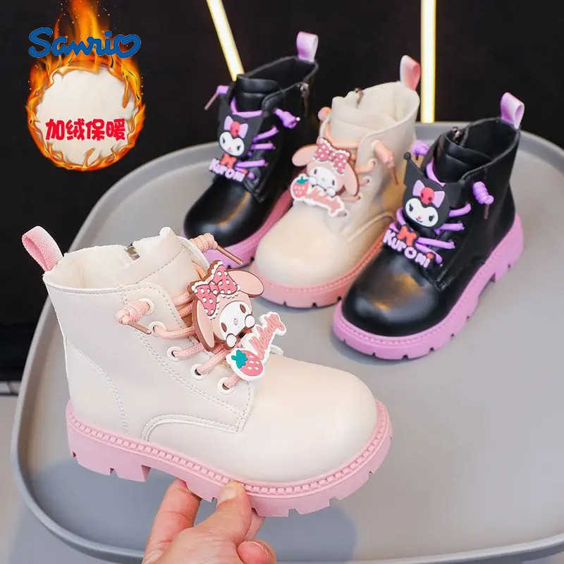 Sanrio Princess Shoes Cute Kuromi Melody Girl Leather Boots Non-Slip Autumn Winter New Children Short Cotton Boots Cotton Shoes H251110