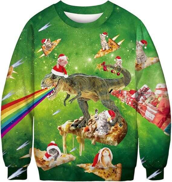 European and American New Autumn Green Fur Monster Santa Claus 3D Digital Print Christmas Crew Neck Long Sleeve Sweatshirt for Men