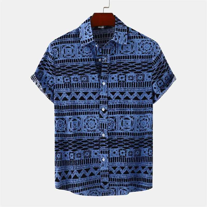 Retro geometric texture 3D printed Hawaiian mens summer short sleeved shirt beach Harajuku street lapel shirt mens dress X250410