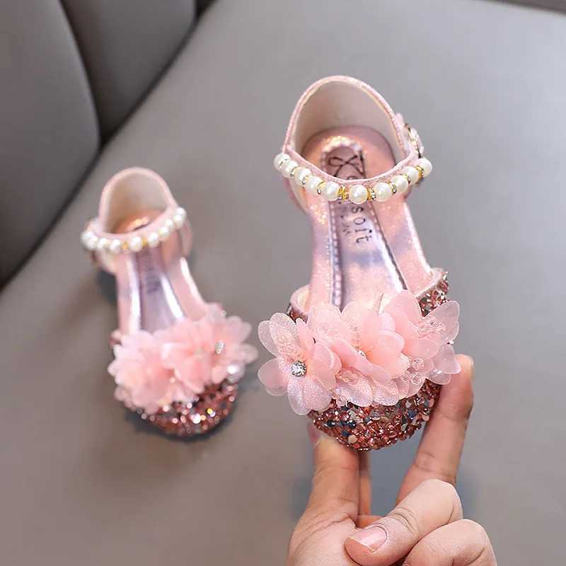 Fashionable CHIldrens Sandals 2024 Spring/Summer Sparkling Flower Sweet Girl Princess Shoes Performance CHIldrens Sandals J191 Z250410