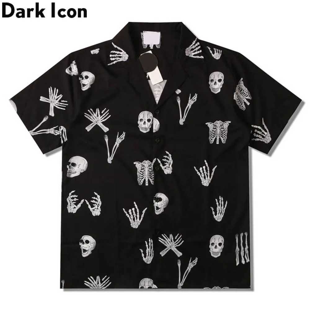 Black skull shirt mens summer retro street mens shirt mens shirt X250410