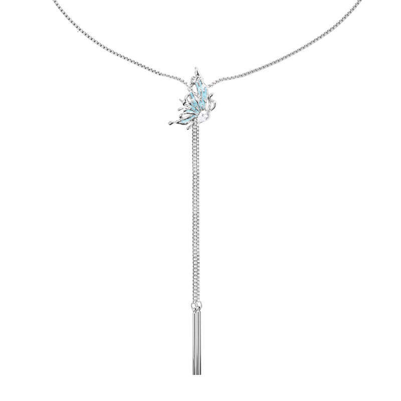 DHcollections INS Ice Blue Butterfly Accessory Autumn Winter Fashion Sweater Chain Long High-end New Cool Style Necklace