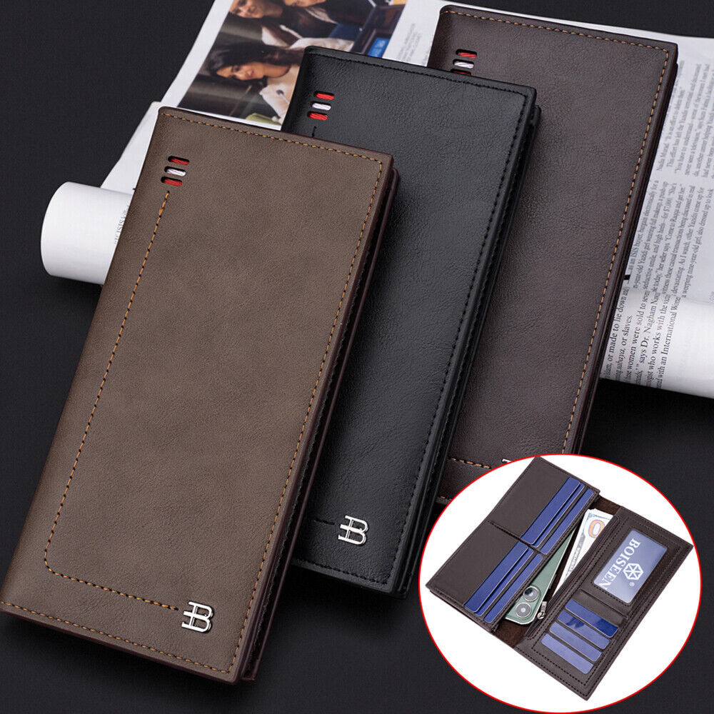 Slim Credit Card Holder Zipper Pocket Long Wallet Men with Phone hot Slot and Clear Window for Photo