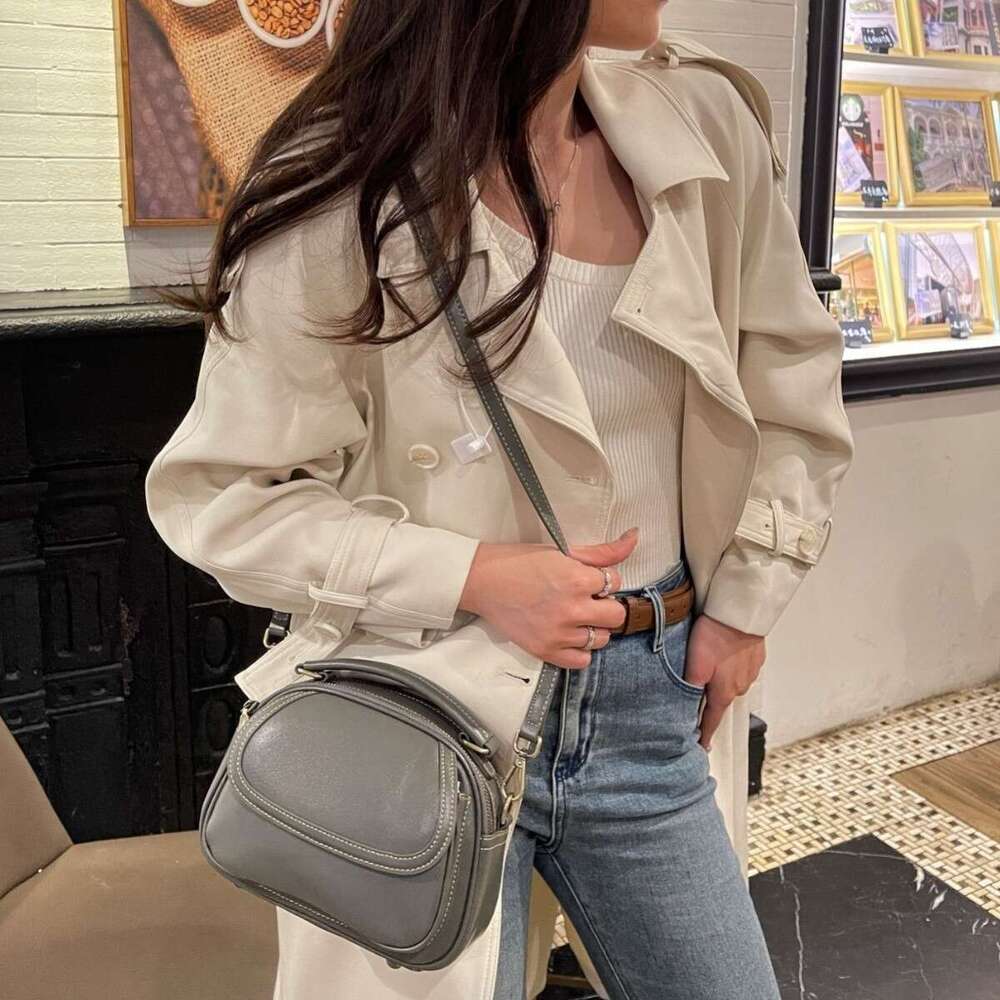Top Layer Cowhide Single Shoulder Crossbody New Vintage Handbag For Women Fashionable Versatile Simple Small Round Bag High Quality