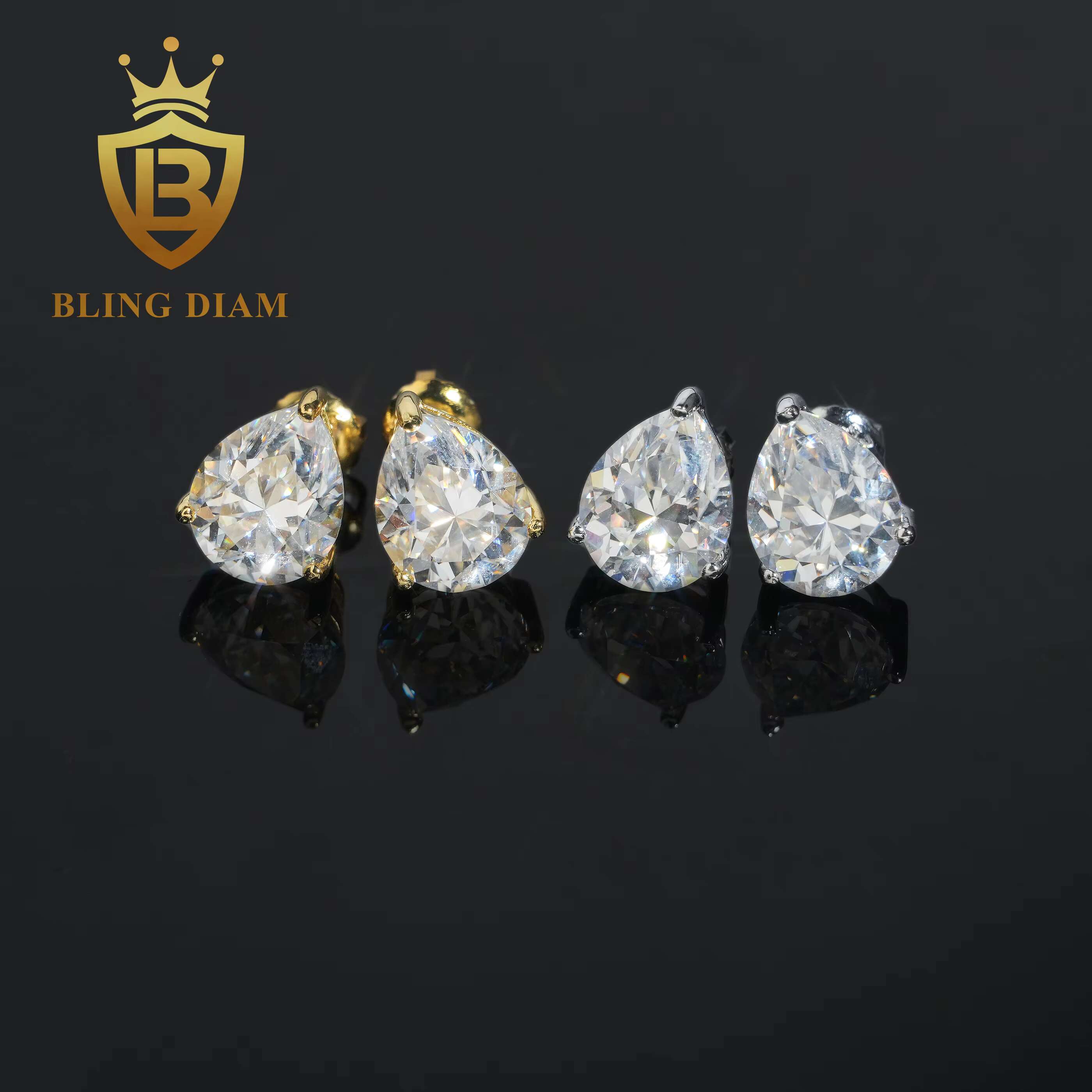 GRA Certificate 2ct Pear Cut Moissanite Diamond Earrings 925 Sterling Silver Hip Hop Stud Earrings Screw Back