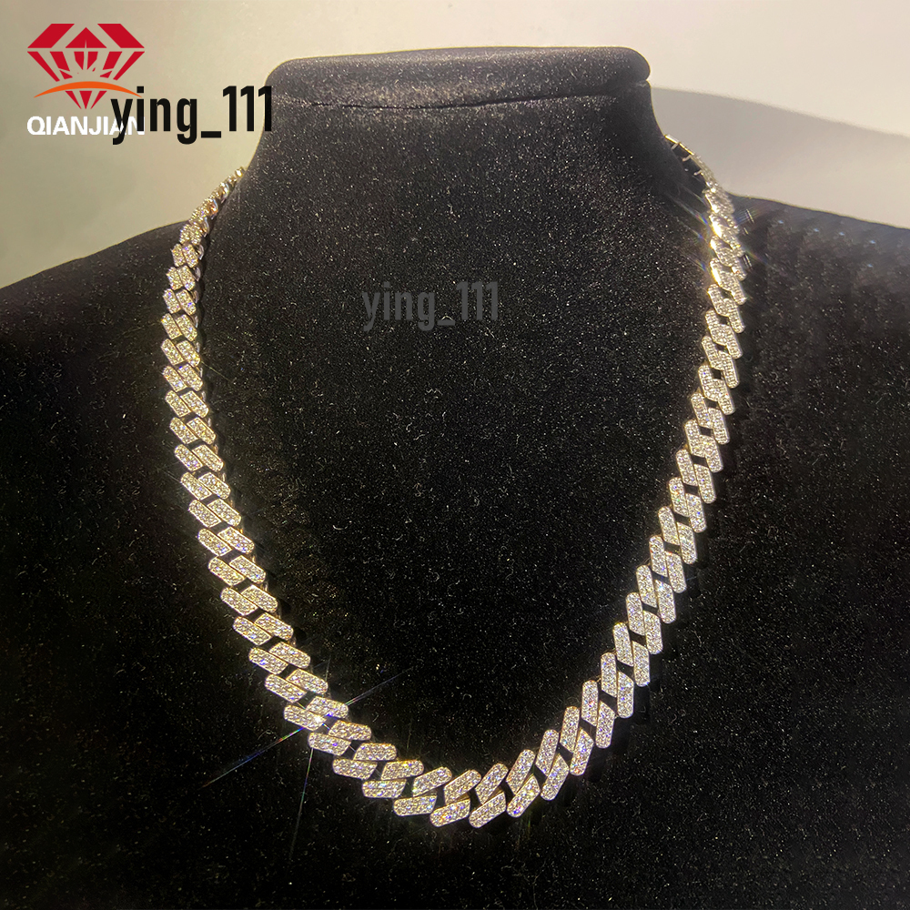 New Fashion Hip Hop Jewelry 6mm-14mm Cuban Chain 925silver D VVS Moissanite Diamond Necklace Link in vogue Chain for Rapper