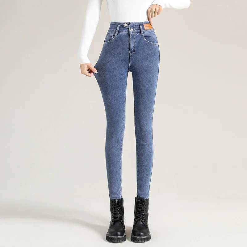 Winter Warm Womens Fleece Jeans Skinny Vintage High Waist Belly Pencil Pants Soft Velvet Fashion Korean Stretch Thicken Jeans C251110