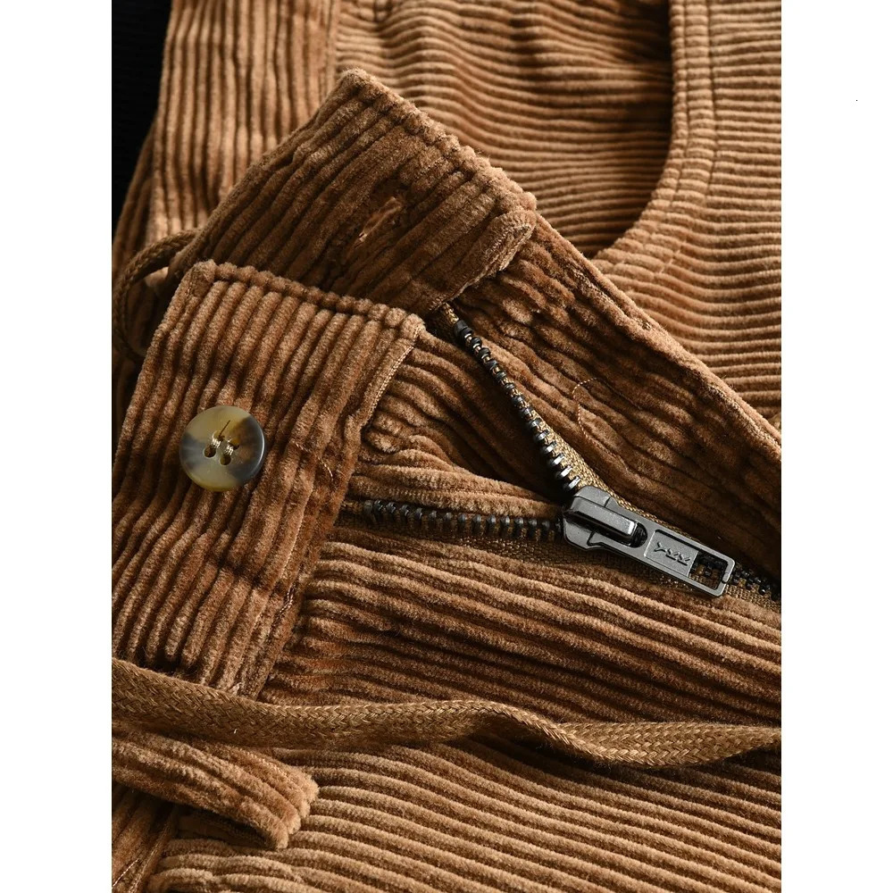 Mens autumn heavyweight retro cotton loose straight corduroy work pants 251106