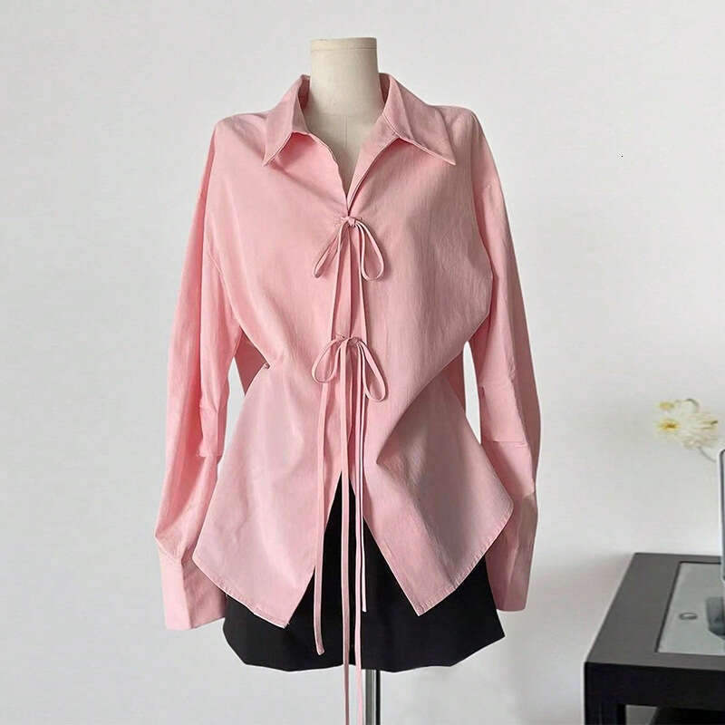 Cross-Border Amazon Foreign Trade European and American Style Elegant Long Sleeve Shirt 2025 Autumn New Solid Color Lace-Up Blouse Cardigan for Women