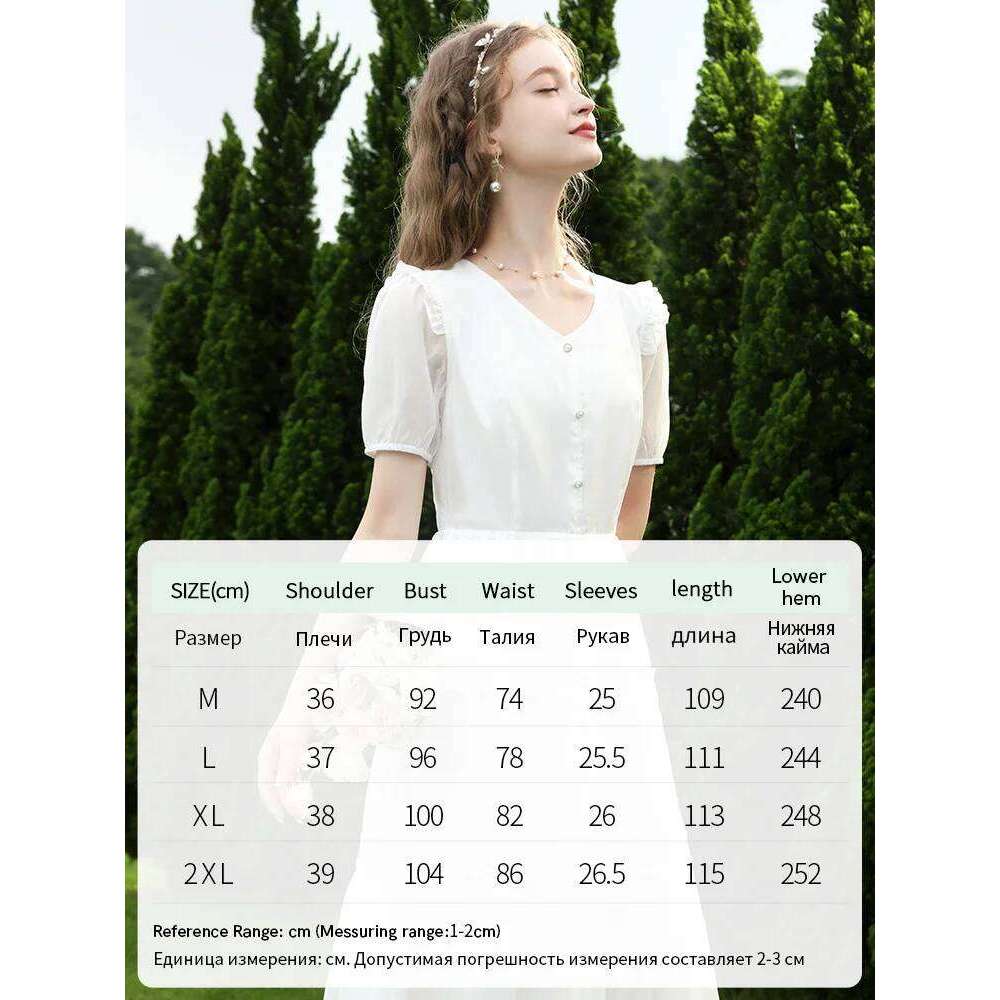 I BELIEVE YOU Summer Vintage White Women Fashion 2025 French Puff Sleeve V Neck Elegant Edible Tree Fungus New Tea Dress