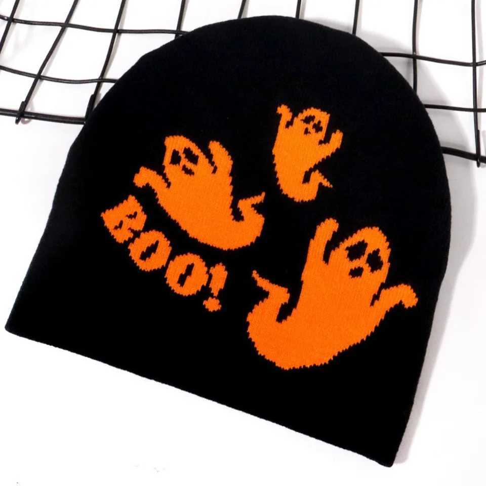 Halloween Ghost Pattern Beanie Unisex Knit Hat Scary Party Cap Soft Warm For Trick Or Treat Cosplay Costume Streetwear FestivalXJ251110