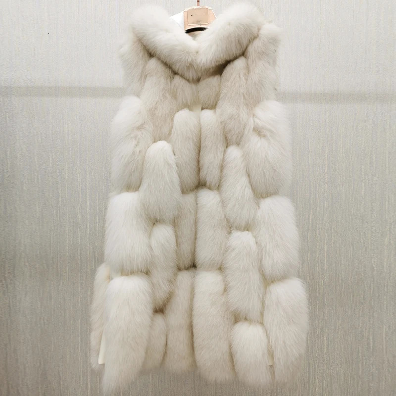 High Quality y Women Real Fur Coat Winter Jacket Long Natural Fox Vest Sheepskin Leather Hood Thick Warm Overcoat 251110