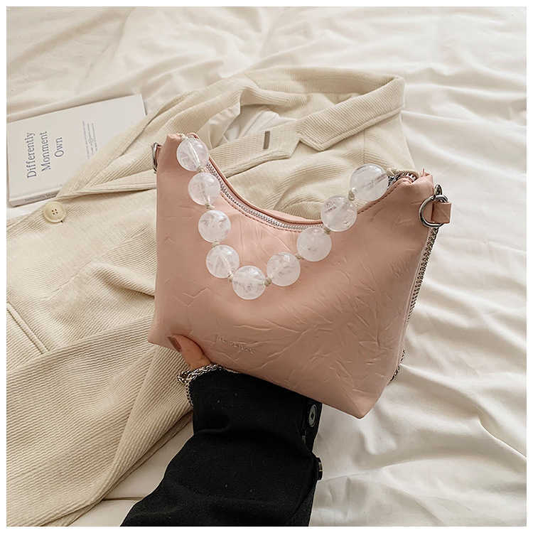 New Chinese Style Beaded Handbag Underarm Bag for Women Summer New Chain Crossbody Bag Fashion Niche Horn Bag