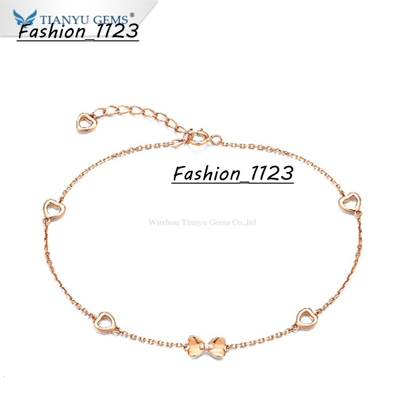 Tianyu Gems Jewelry Charm Round Brilliant Cut Moissanite Unique 14K 18K Yellow Gold Sterling Silver Anklets Bracelet